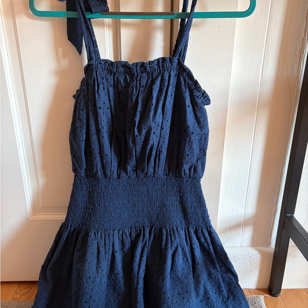 Ramy Broom Laurel Smocked Cotton Minidress Navy